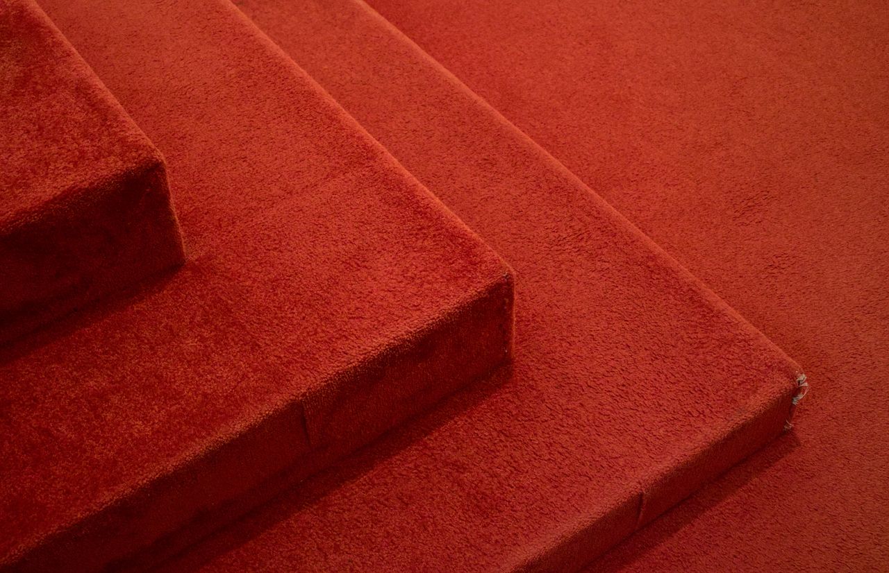 Marches d'escalier avec moquette rouge